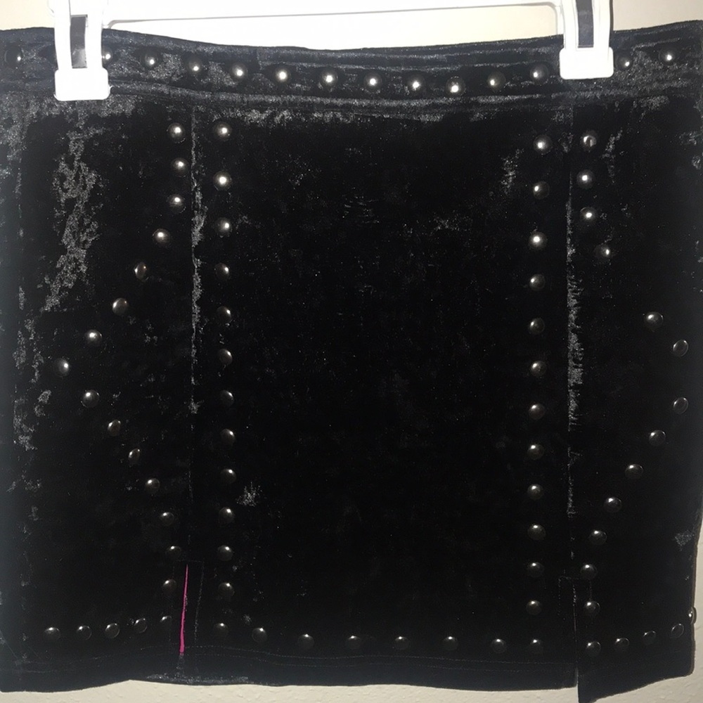 Black Velvet Studded Mini Skirt